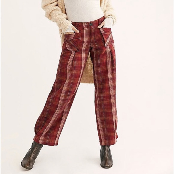 Free People Pants - Free People Retro Chic Wide Leg Birch Plaid cotton pants